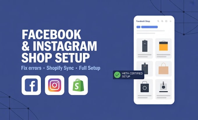 setup facebook shop, instagram shop, fix social media shops, sync shopify