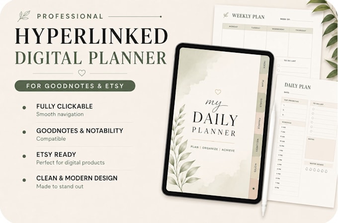 design hyperlinked digital planners for goodnotes and etsy