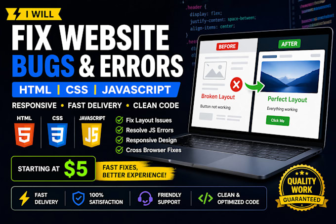 fix website issues bugs and errors in frontend code
