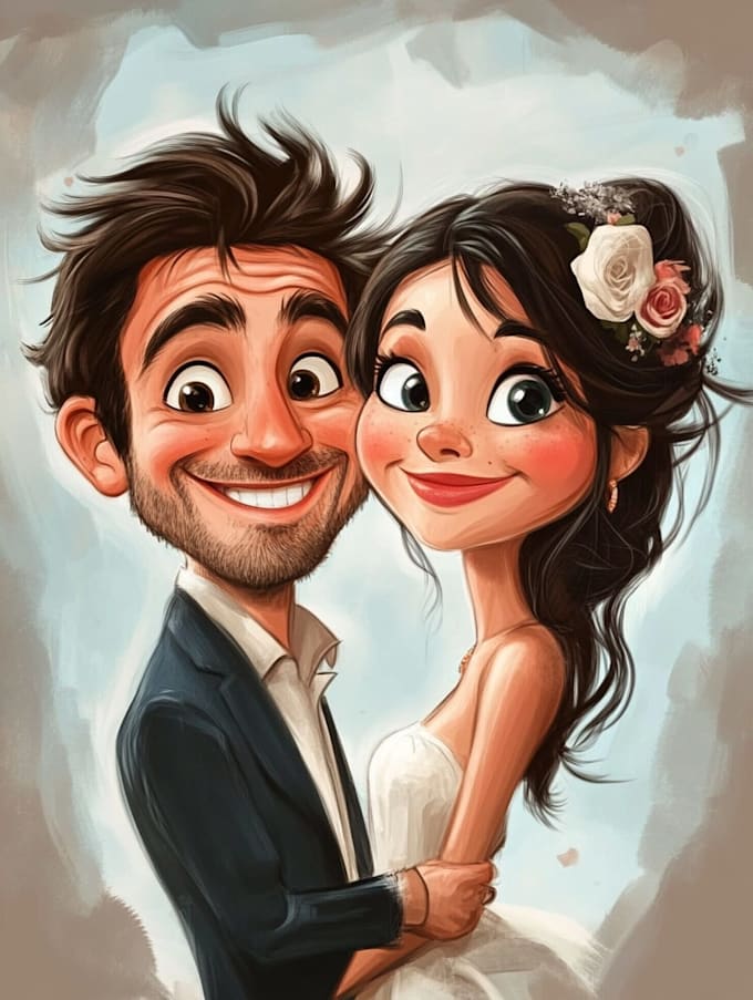 create professional caricatures for couples or wedding gift