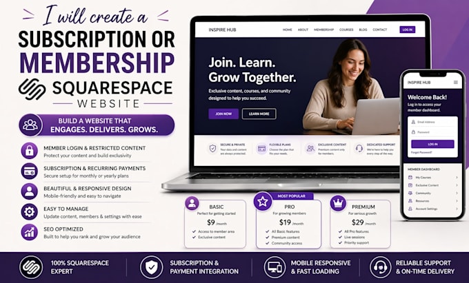 create subscription or membership squarespace website