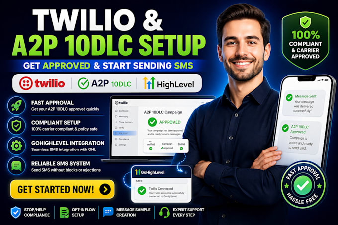do twilio setup, a2p 10dlc registration, gohighlevel expert, twilio SMS, ghl SMS