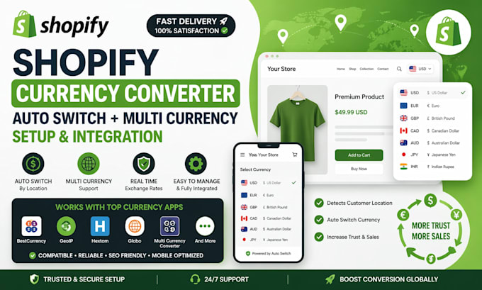 install shopify currency converter setup auto switch, multi currency changer