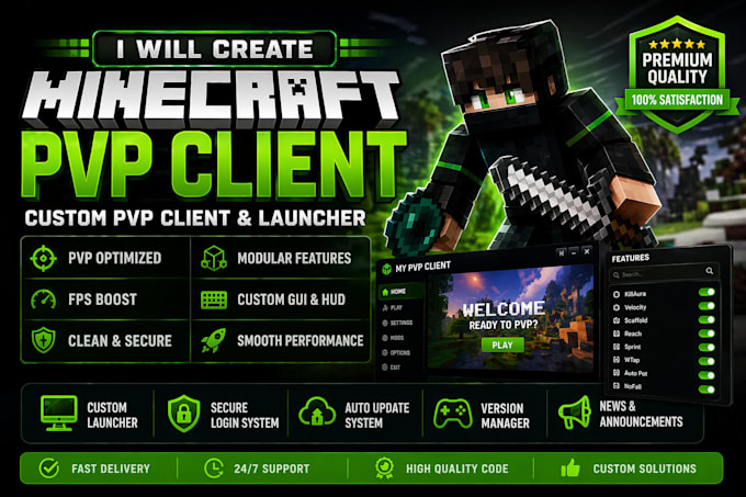 create minecraft pvp client, custom pvp client and launcher