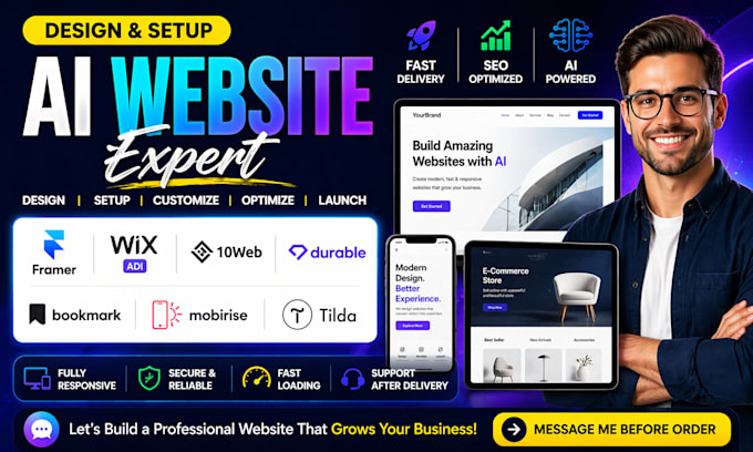 design ai websites with framer, wix adi, 10web, durable, bookmark store setup
