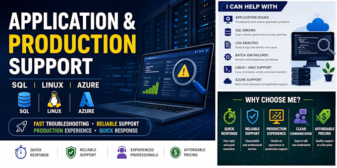 provide application production support sql linux and azure support