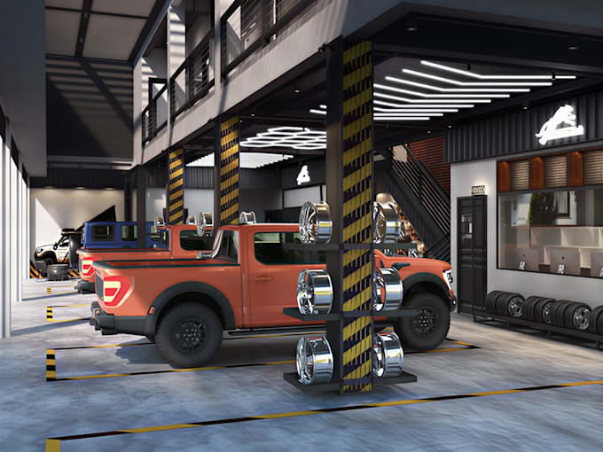 design 3d car wash, workshop, and automotive service facilities