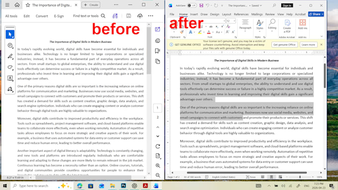 manually convert scanned PDF to editable word file