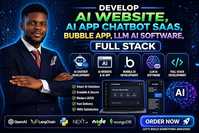 develop ai website, ai app chatbot saas, bubble app, llm ai software, full stack