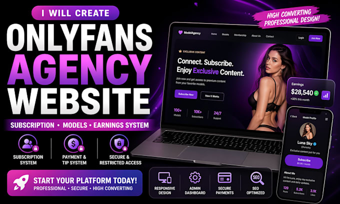 create design premium onlyfans agency website with subscription tip system