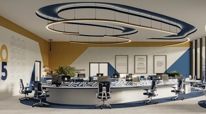 renovate modern commercial office,workspace interior layout, realistic 3d render