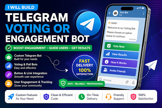develop telegram bot for marketing, build a telegram voting or engagement bot