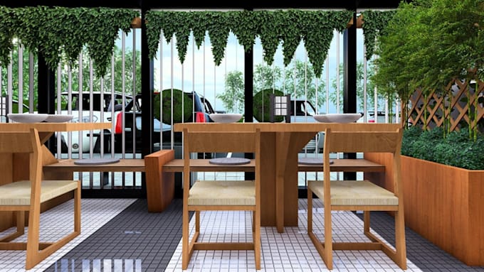 design 3d restaurant, café, interior and exterior