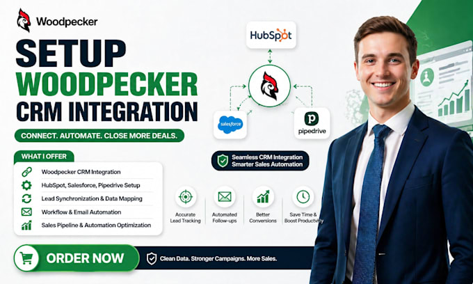 setup woodpecker crm integration salesforce hubspot pipedrive automation