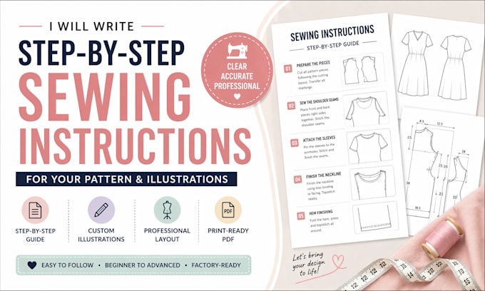 create sewing instructions, step by step guide pattern and illustrations guide