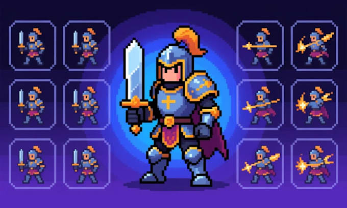 do 2d game pixel character sprite sheet art retro game asset background tileset