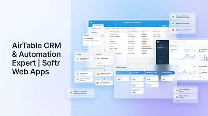 setup airtable database, airtable automation airtable crm softr webapp expert