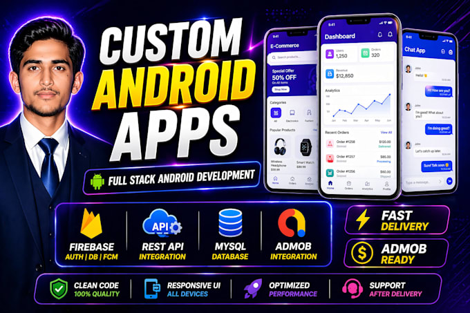 develop your android app in java or kotlin with firebase and admob