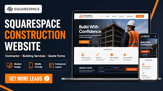 build squarespace construction company website contractor building website