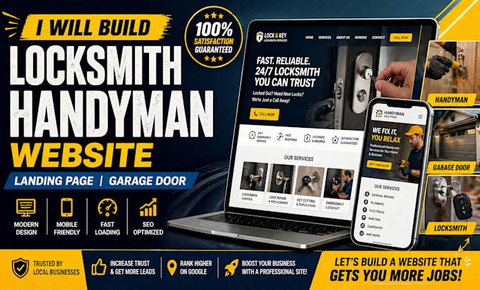 build locksmith website, handyman website, landing page, garage door