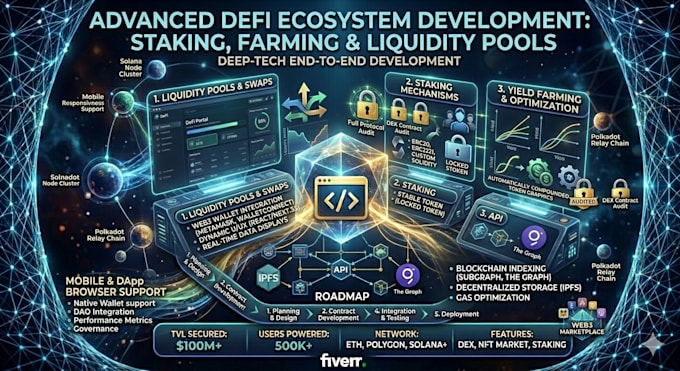 develop defi features like staking, farming and liquidity pools