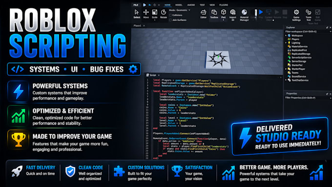 script systems, UI and fix bugs in roblox
