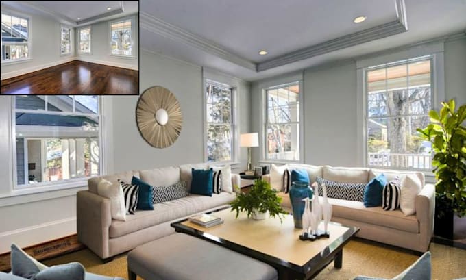 do realistic virtual staging  virtual funiture and real estate photo editing