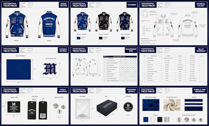 design bomber varsity denim coach jackets tech pack cad for manufacturing