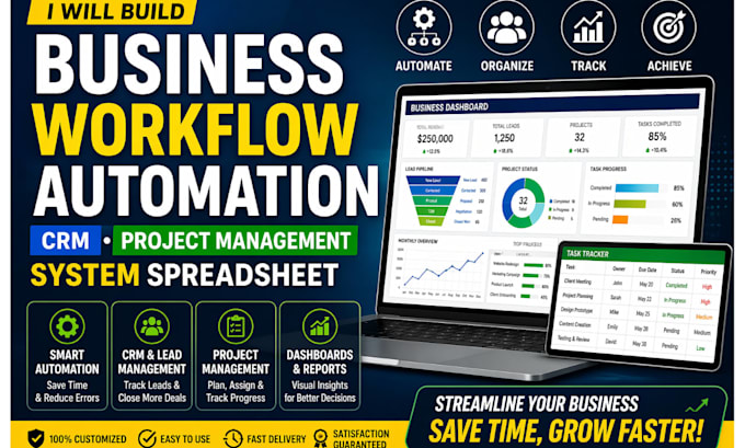 build business workflow automation CRM and project management system spreadsheet