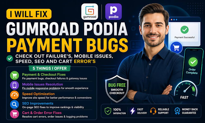fix gumroad podia payment bugs checkout failures mobile issues speed