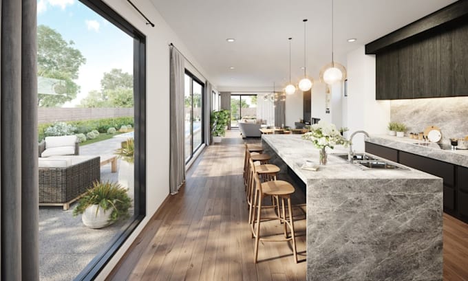 do interior design, living space, kitchen, room design and interior model