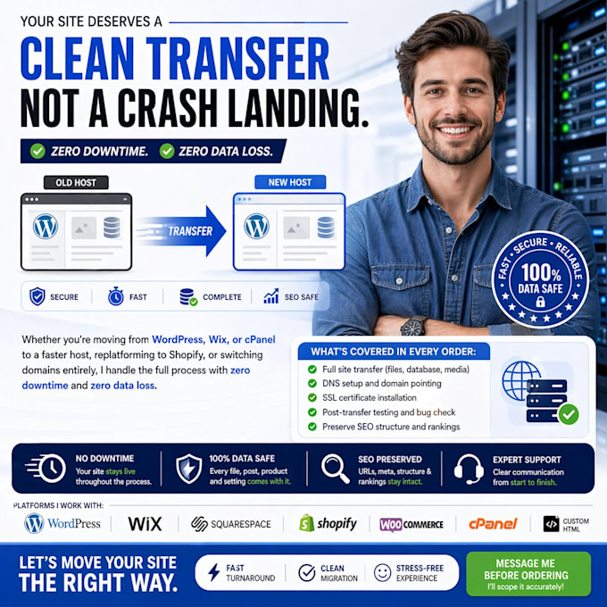 migrate wordpress wix cpanel  website without downtime to shopify store transfer
