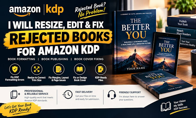 resize, edit, fix rejected book for amazon kdp book formatting, book publishing
