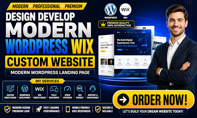 design develop modern wordpress wix custom website modern wordpres landing page