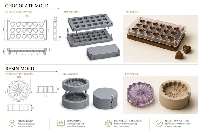 design custom 3d silicone mold for soap, candle, chocolate and resin