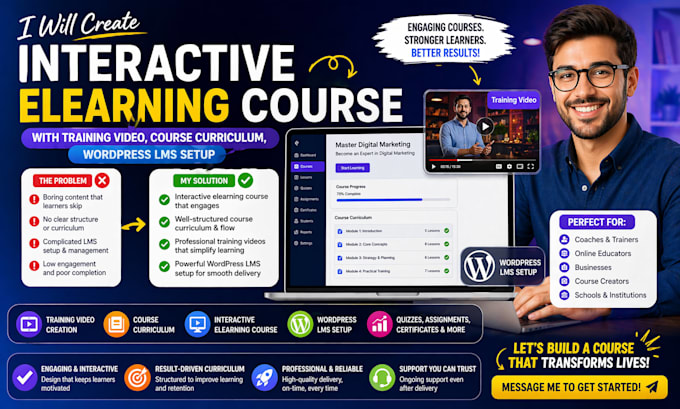 create interactive elearning course with training video, course curriculum