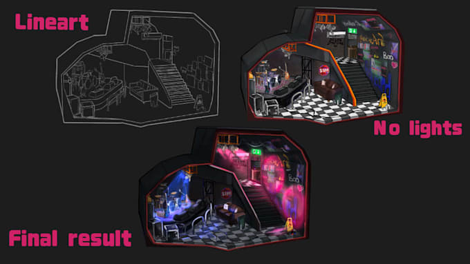 create a room cutaway concept art