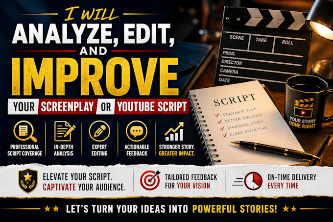 analyze, edit, and improve your screenplay or youtube script