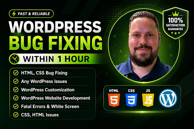 fix any wordpress bug, PHP error, HTML CSS responsive and layout issue fast
