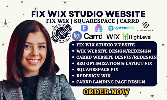 fix wix studio website, mobile friendly redesign carrd wix seo fix squarespace