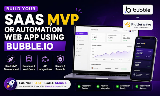 build your saas mvp or automation web app using bubble io with API
