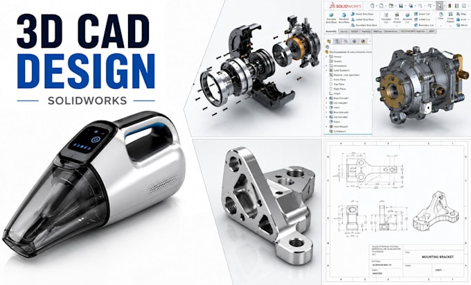do 3d cad design, 3d product modeling, rendering industrial design in solidworks