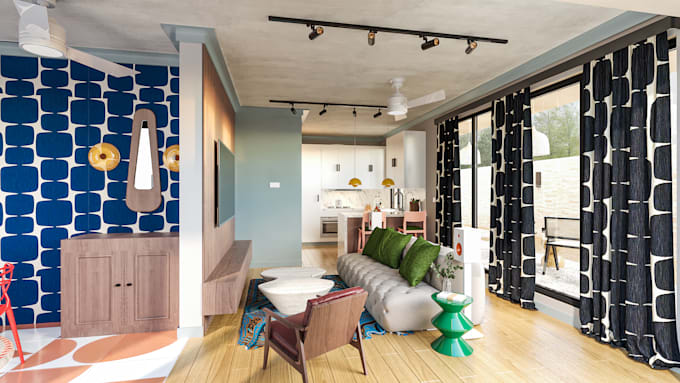 design modern living room interior with realistic 3d render