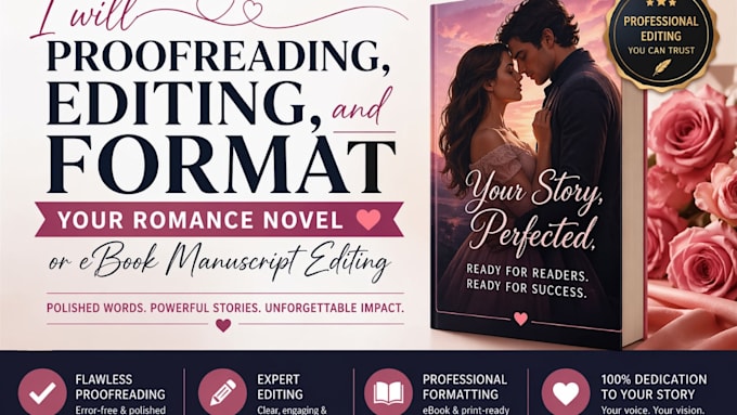 proofreading, editing, and format your romance novel or ebook manuscript editing