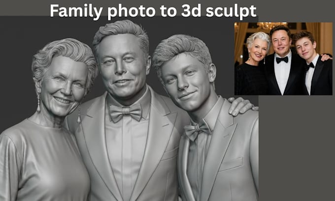 sculpt realistic 2d to 3d head bust custom 3d head model stl, 3d likeness