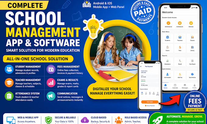 develop school management app, school fees payment app, school software