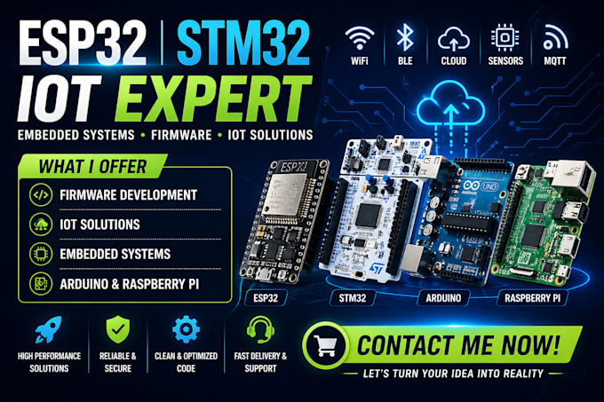 develop esp32 stm32 firmware and iot embedded systems solutions