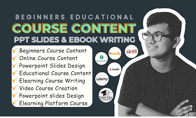 online course content, ebook writing, educational course video course, ppt slide