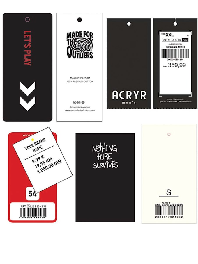 design care label, bar code sticker, hangtag, woven label