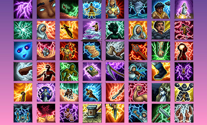 design pixel game icon, ui, hud, skill icon, ability, item props, game assets